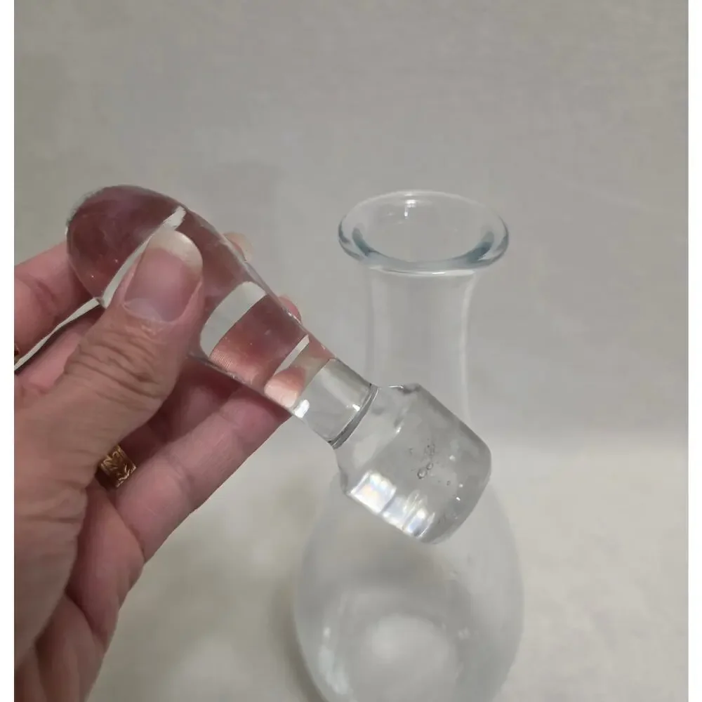 Vintage Hand-Blown Clear Glass Wine Decanter with Stopper, Etched Floral Details